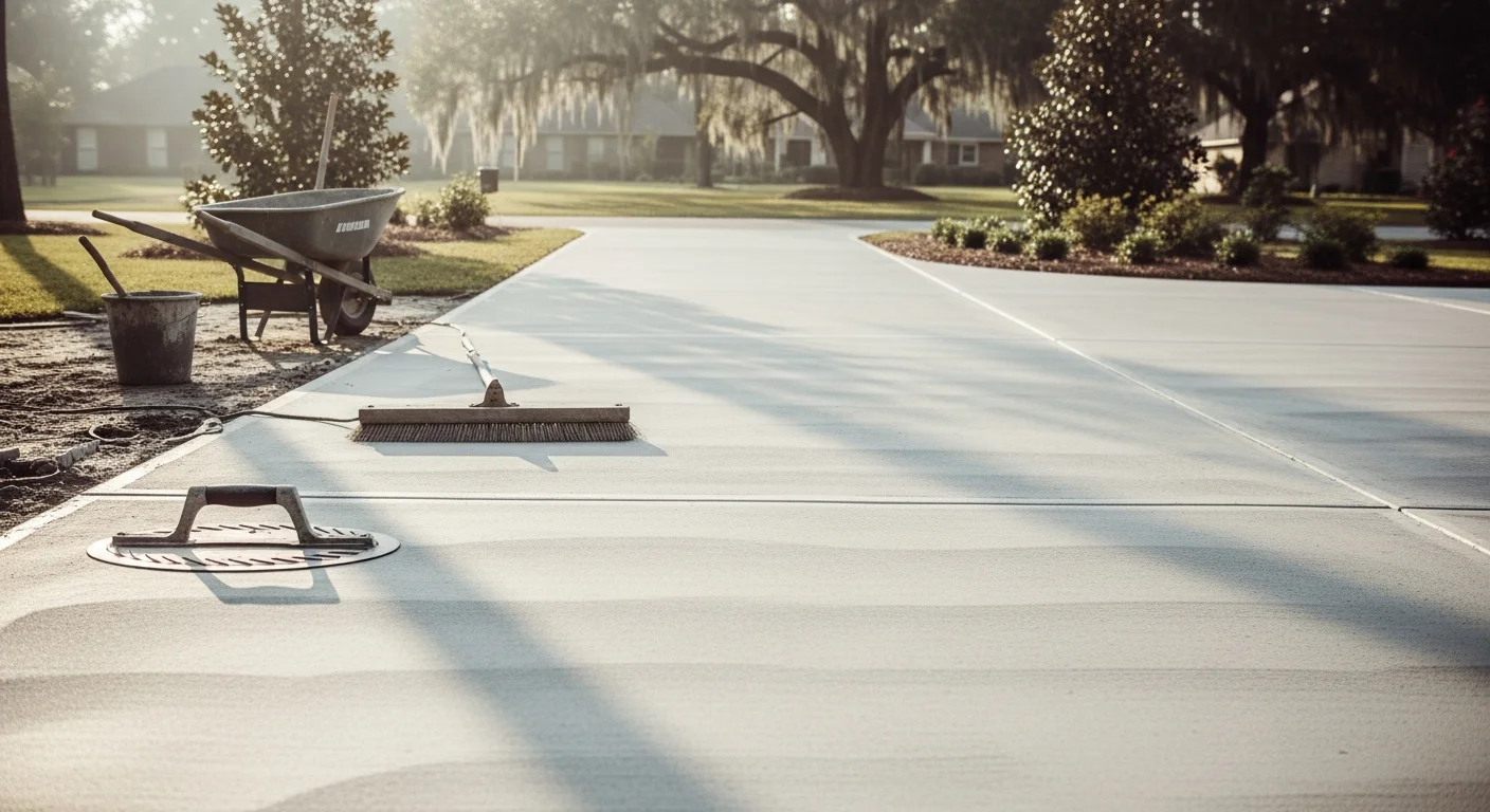 Concrete driveway installation at residential property