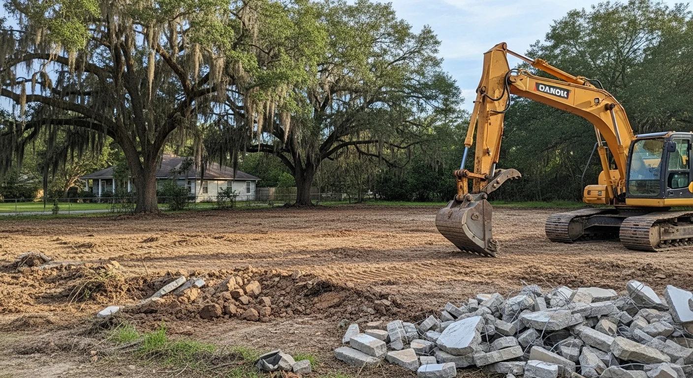Demolition equipment clearing land for new construction