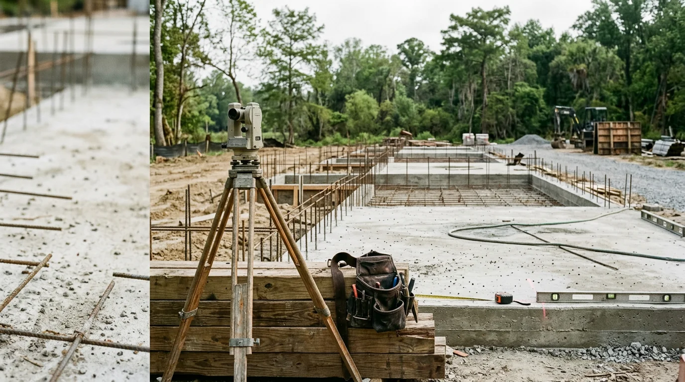 A completed commercial building structure in White Castle, Louisiana, showing metal framing and finished exterior work along the Iberville Parish corridor. Industrial Iron Works INC general contracting building solutions project.