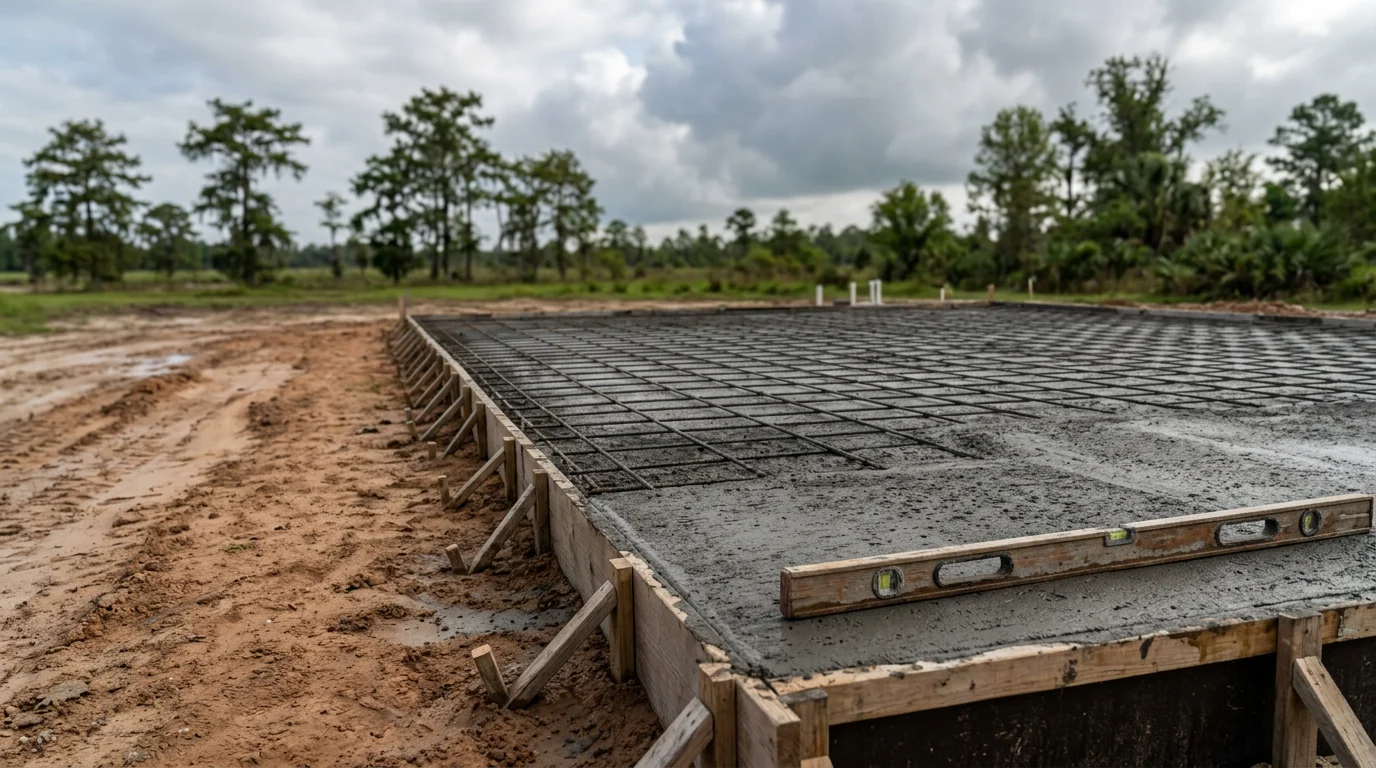 A newly constructed single-family home in White Castle, Louisiana, built by Industrial Iron Works INC. The home sits on a cleared lot typical of the Iberville Parish area, with a finished exterior ready for occupancy.