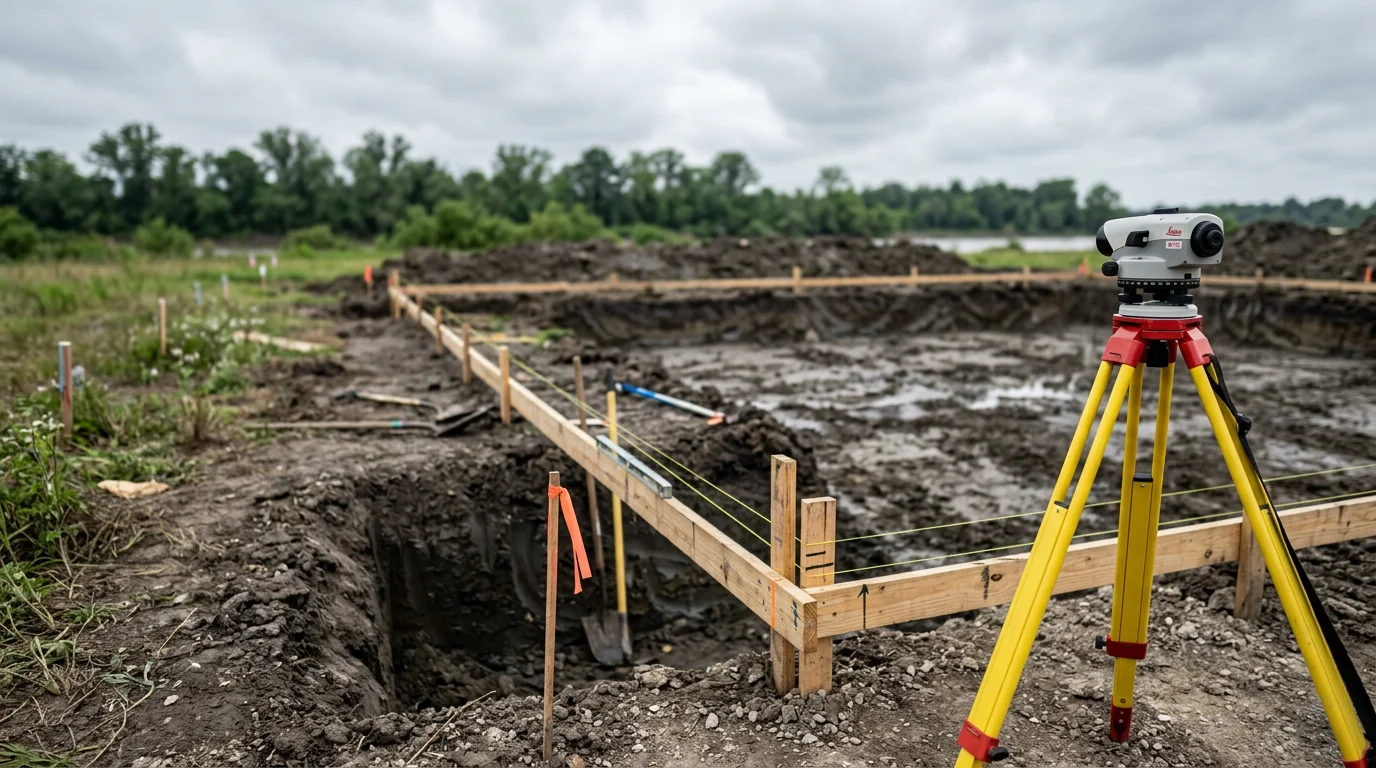 A newly constructed single-family home in White Castle, Louisiana, with a raised foundation suited to the Iberville Parish flood zone. The home sits on a cleared lot with framing and exterior finishes complete under a clear South Louisiana sky.