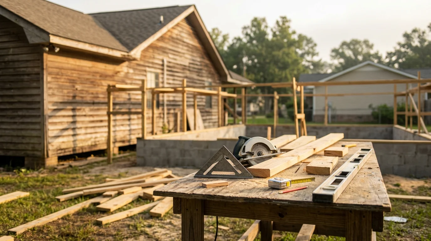A completed residential construction project in White Castle, Louisiana, showing a well-built home exterior with quality structural work. Industrial Iron Works INC general contractor serving the White Castle and Iberville Parish area.